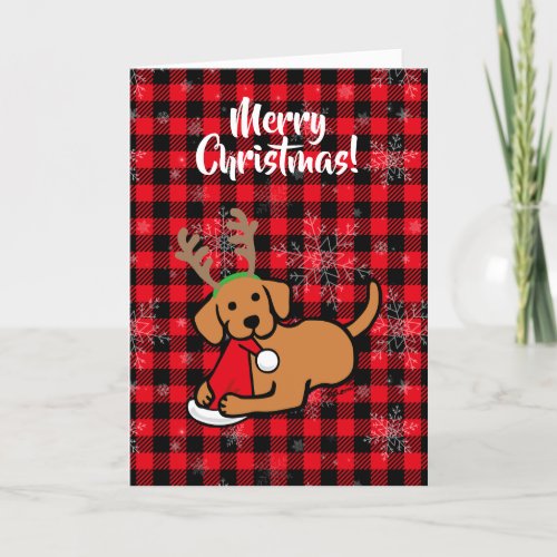 Fox Red Labrador and Santa Christmas Cartoon Holiday Card