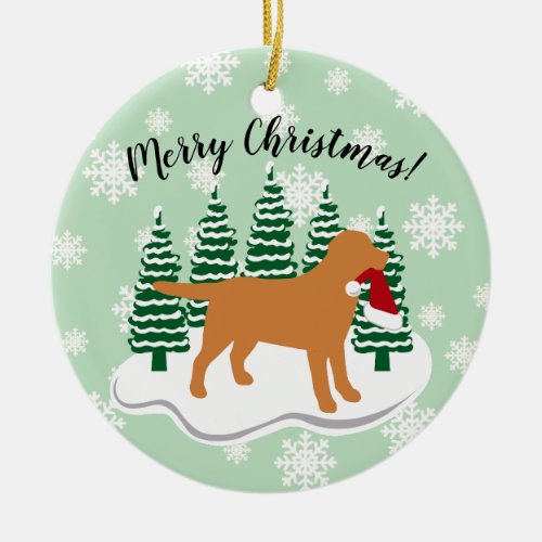 Fox Red Labrador Christmas Evergreen Snowflakes Ceramic Ornament