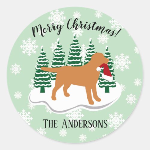 Fox Red Labrador Christmas Evergreen Snowflakes Classic Round Sticker