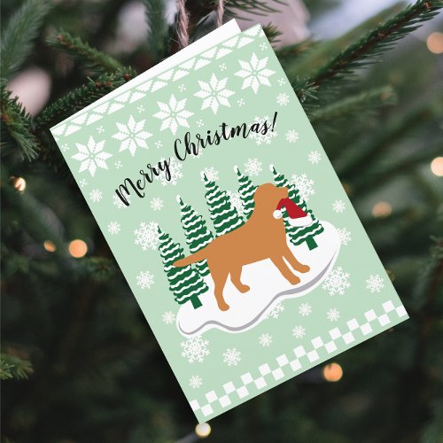 Fox Red Labrador Christmas Evergreen Snowflakes Holiday Card