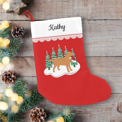 Fox Red Labrador Christmas Evergreen Trees Small Christmas Stocking