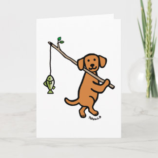 Fox Red Labrador Fishing Cartoon Card