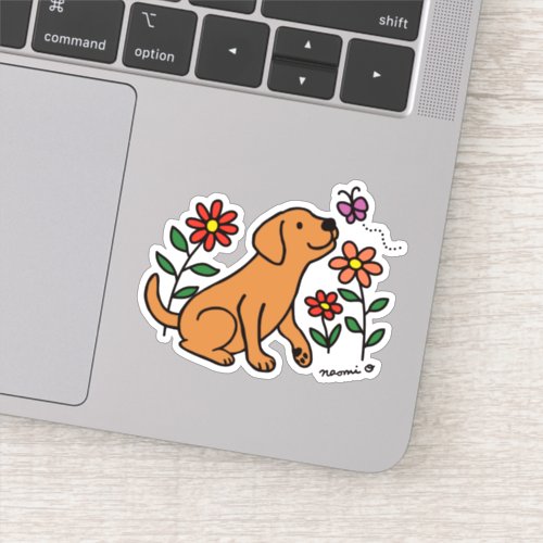 Fox Red Labrador Flowers Cartoon Sticker