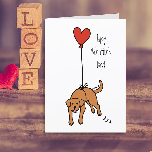 Fox Red Labrador Heart Balloon Valentine Holiday Card