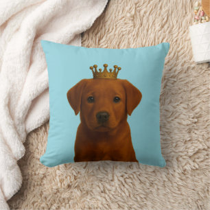 Fox Red Labrador Puppy in Gold Crown Cute Throw Pillow