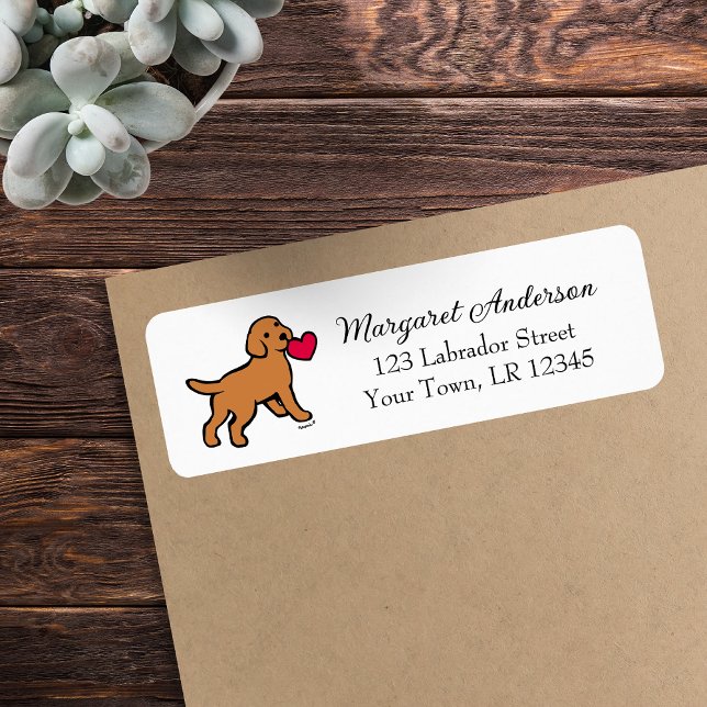 Fox Red Labrador Puppy Return Address Label (Fox Red Labrador Puppy Little Heart Return Address Labels for Labrador Owners.  Labrador Cartoon.)