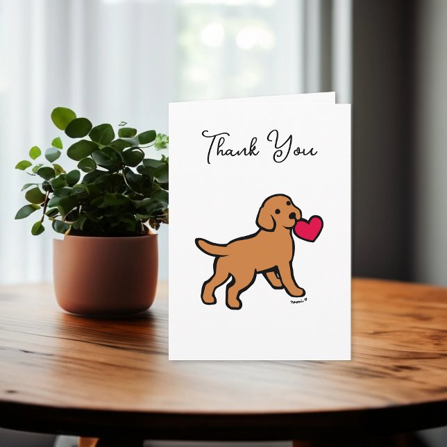 Fox Red Labrador Puppy with a Heart Thank You Card (Fox Red Labrador Puppy with a Heart Design Thank You Cards for Labrador Owners. Cute Cartoon art.)