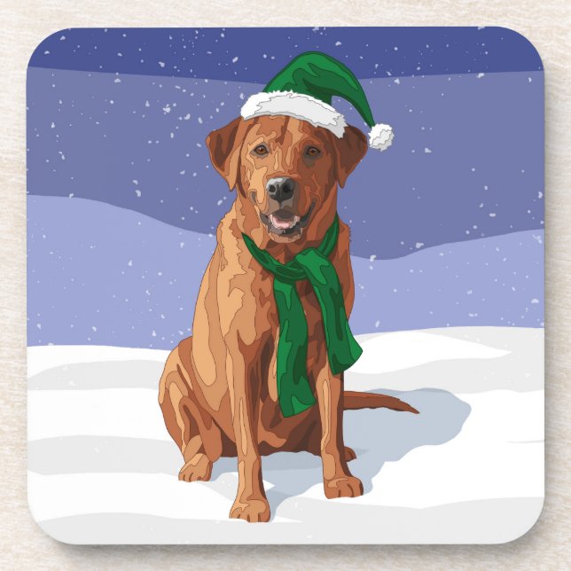 Fox Red Labrador Retriever Christmas Dog Beverage Coaster (Front)