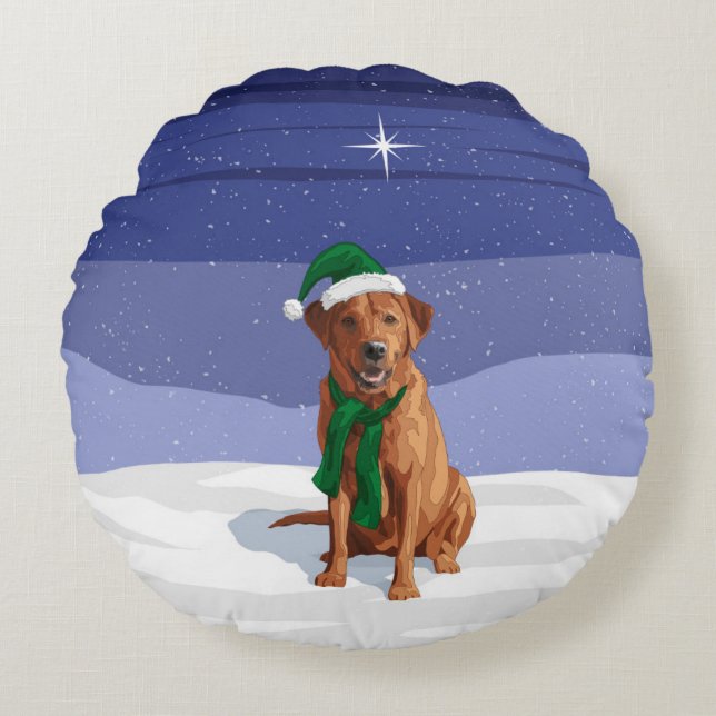 Fox Red Labrador Retriever Christmas Dog Round Pillow (Front)