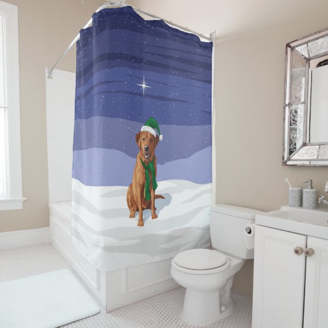 Fox Red Labrador Retriever Christmas Dog Shower Curtain (In Situ)