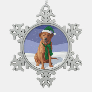 Fox Red Labrador Retriever Christmas Dog Snowflake Pewter Christmas Ornament