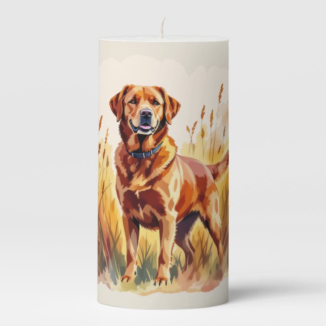 Fox Red Labrador Retriever Dog Pillar Candle (Front)