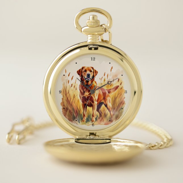 Fox Red Labrador Retriever Dog Pocket Watch (Inside)