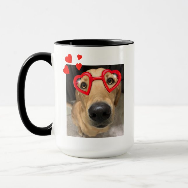 Fox Red Labrador Retriever with Red Heart Glasses Mug (Left)