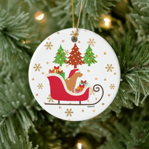 Fox Red Labrador Silhouette Christmas Sleigh Ceramic Ornament