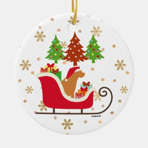 Fox Red Labrador Silhouette Christmas Sleigh Ceramic Ornament