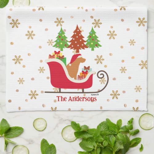 Fox Red Labrador Silhouette Christmas Sleigh Kitchen Towel