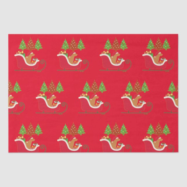 Fox Red Labrador Silhouette Christmas Sleigh Red Tissue Paper (Front)