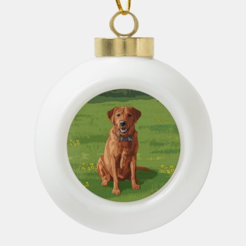 Fox Red Yellow Labrador Retriever Dog Ceramic Ball Christmas Ornament