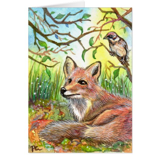 Fox Resting With Sparrow Cards (Front)