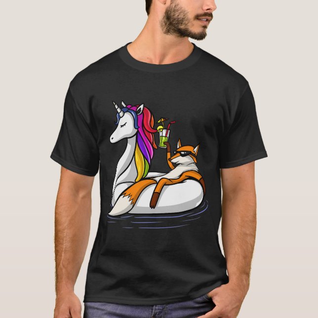 Fox Riding A Unicorn Float T-Shirt (Front)
