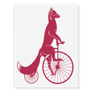 Fox Riding Vintage Bicycle Temporary Tattoos