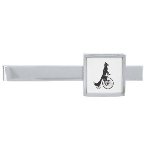 Fox Riding Vintage Bike Silver Finish Tie Clip