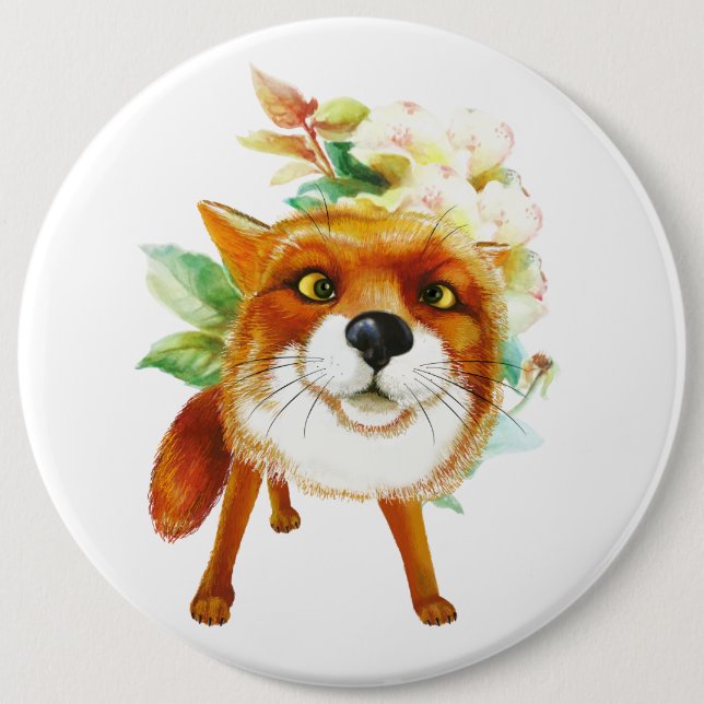 Fox Roses. Watercolor Pinback Button (Front)