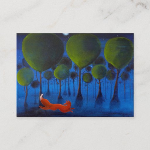 Customizable Fox Running In Woodland at Night. Business Card