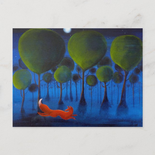 Fox Running In Woodland at Night. Postcard (Front)