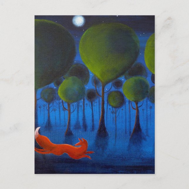 Fox Running In Woodland at Night. Postcard (Front)