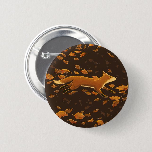 Fox Running Through Fall Button (Front & Back)