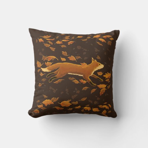 Fox Running Through Fall Throw Pillow