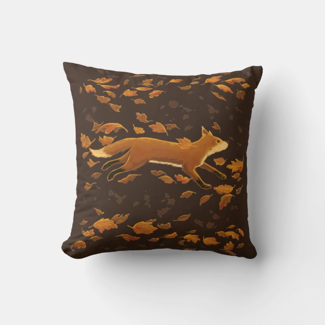 Fox Running Through Fall Throw Pillow (Front)