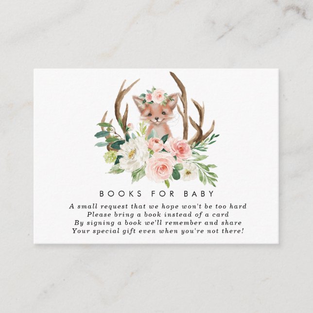 fox rustic floral books for baby book request card (Front)