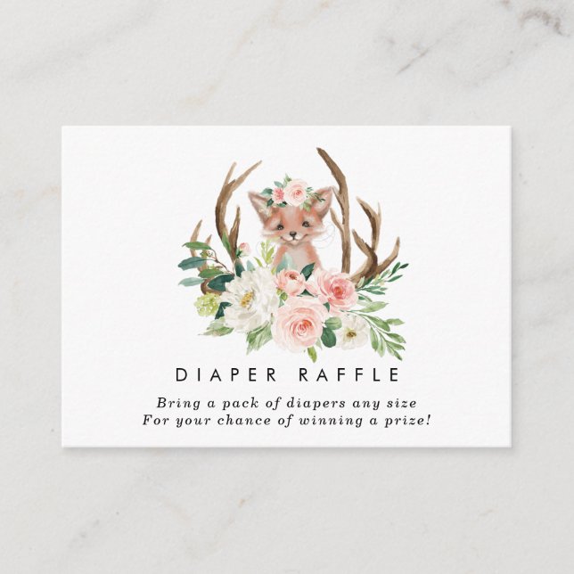 fox rustic floral Diaper Raffle enclosure card (Front)