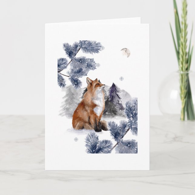 Fox Sees the Moon in Winter Card (Front)