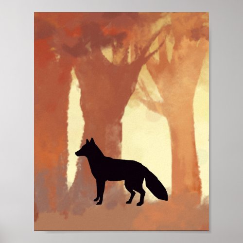 Fox Silhouette in Forest Nursery Wall Art