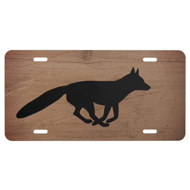 Fox Silhouette Rustic Style License Plate (Front)
