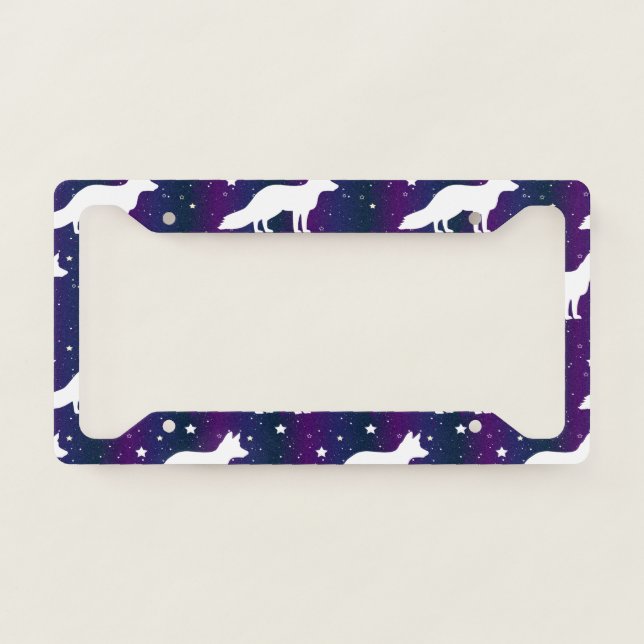 Fox Silhouette Starry Night Galaxy Lover Universe License Plate Frame (Front)