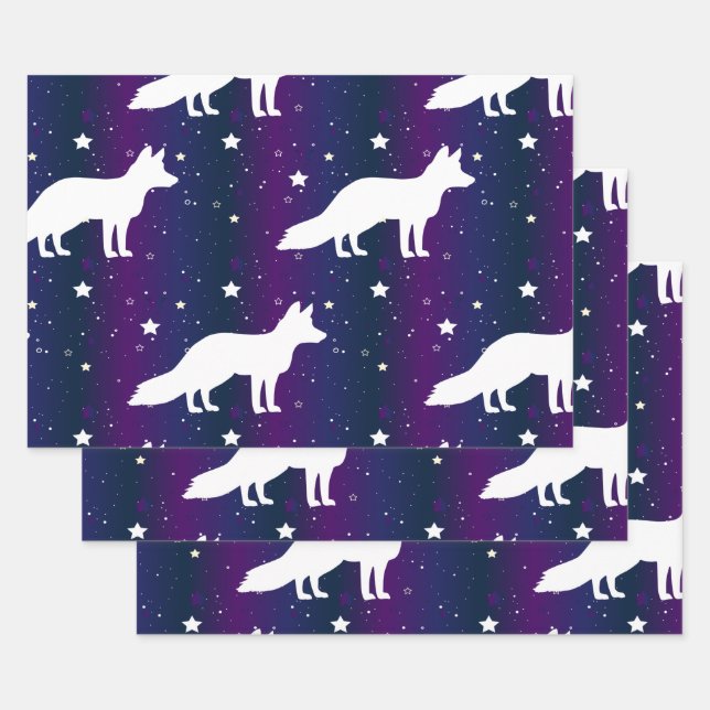 Fox Silhouette Starry Night Galaxy Lover Universe Wrapping Paper Sheets (Set)