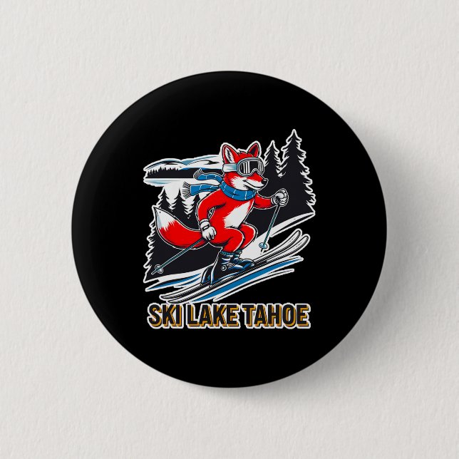 Fox Skiing Alpine Ski Adventure Lake Tahoe Califor Button (Front)