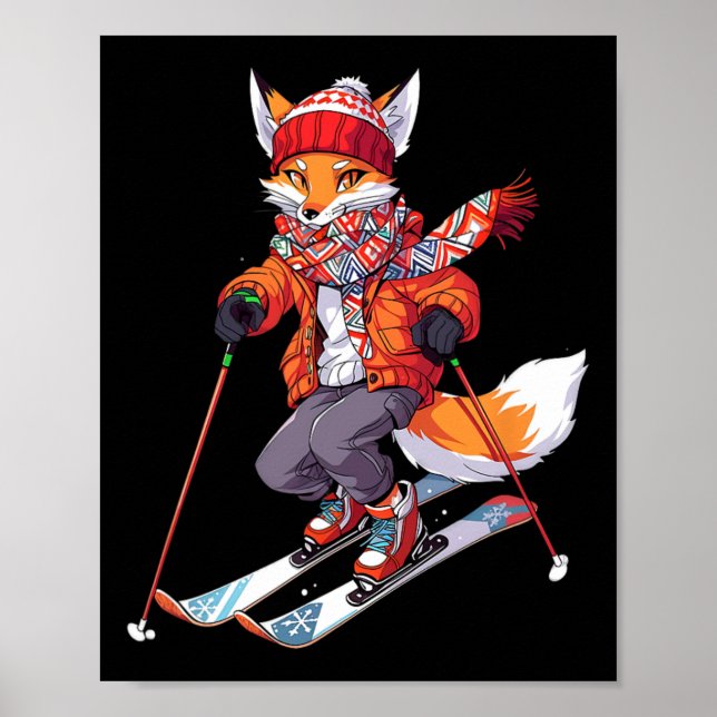 Fox Skiing Skier Ski Winter Snow 1  Poster (Front)