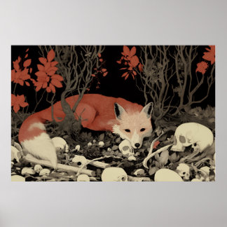 Fox Skull Art Print, Surreal Wildlife Illustration Poster