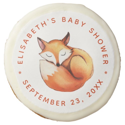  Fox Sleeping Baby Shower Cute Woodland Watercolor Sugar Cookie