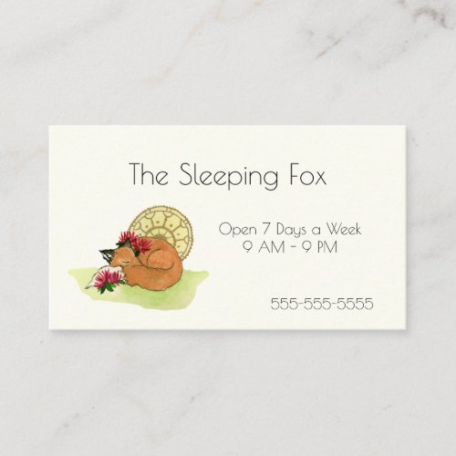 Fox Sleeping Red Floral Sly Foxy Animal Watercolor Business Card