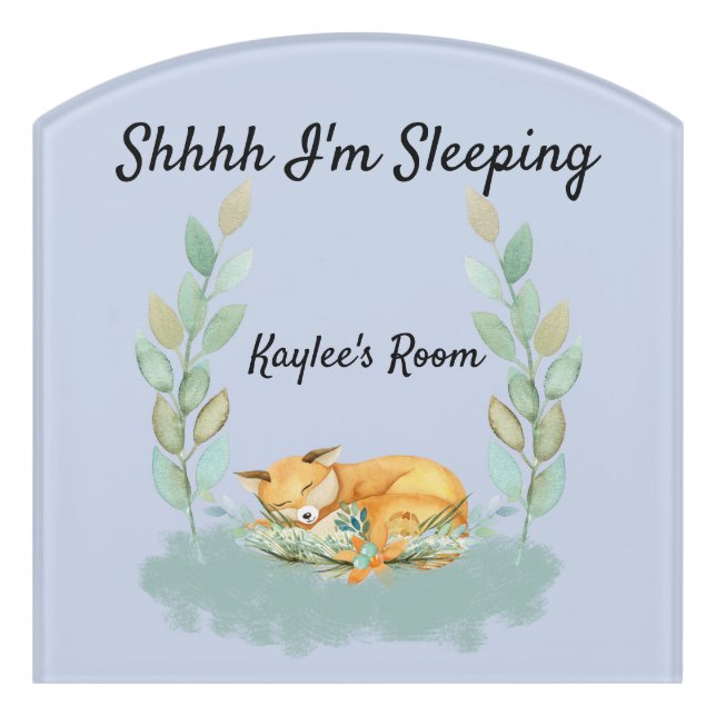 Fox Sleeping Room Sign with Plants (Contour Front)