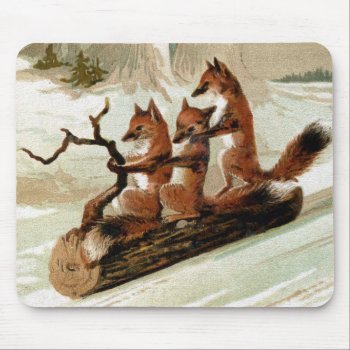 Fox Sleigh Ride Vintage Print Mouse Pad by Kinder_Kleider at Zazzle