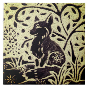 Fox Snow Gray Green Stoneware Winter Woodland Art Ceramic Tile