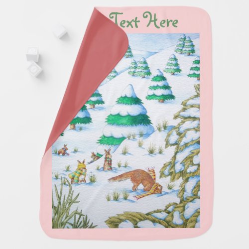 fox snow scene with very cute bunny baby blanket